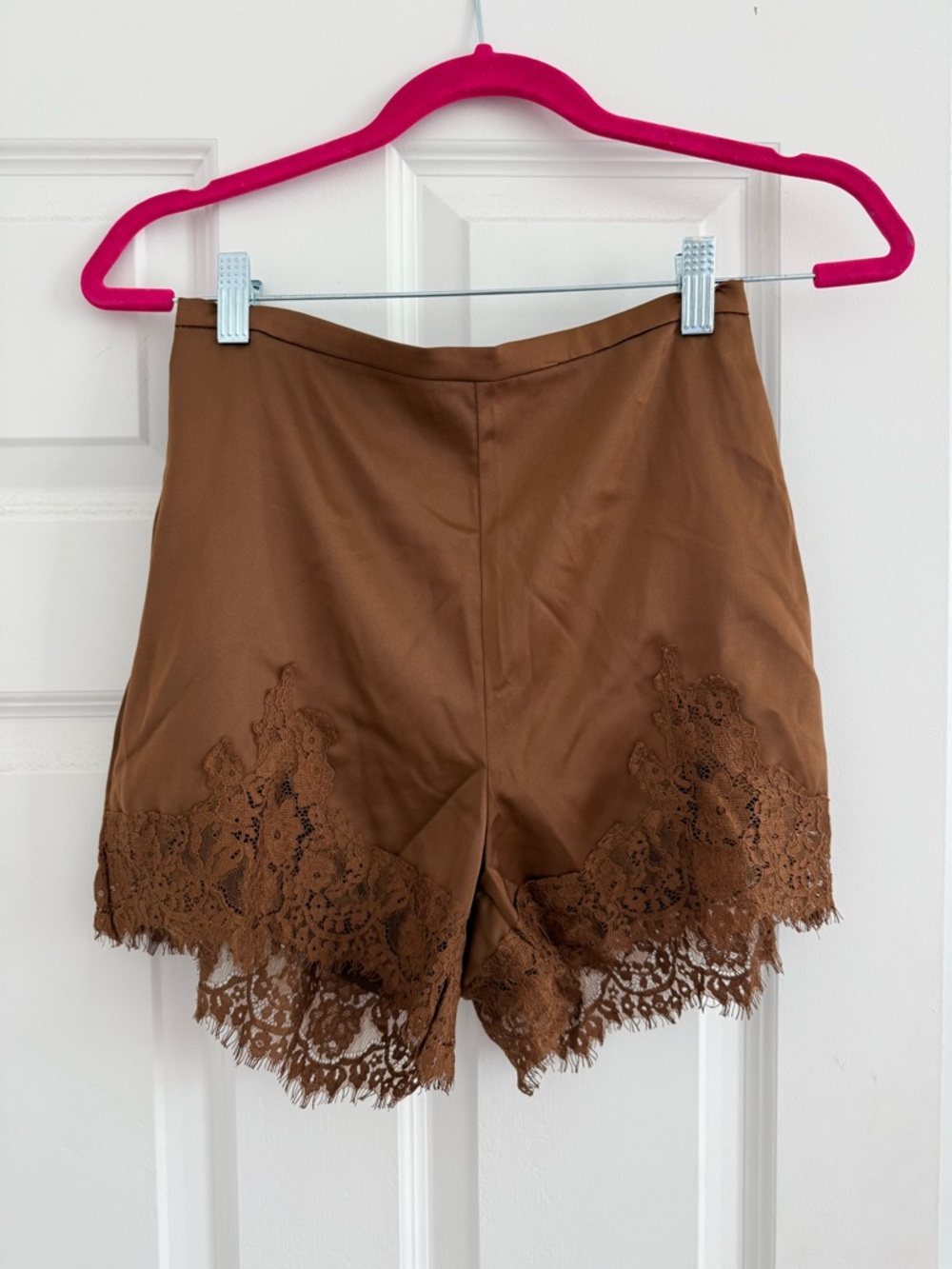 Brown Lace Trim Women's Shorts